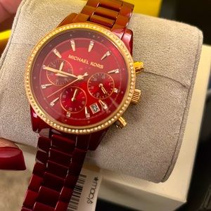 Red rhinestone Michael Korda watch - new with Tags